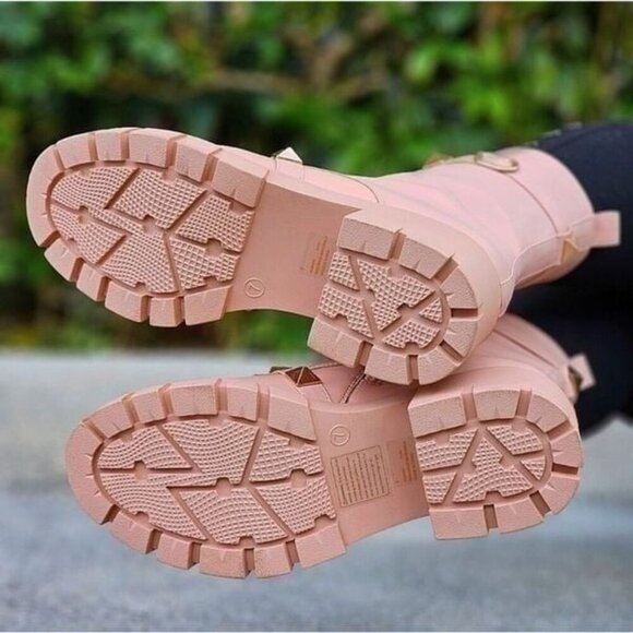 Women's Nude Pyramid Stud Ankle Combat Boot - Picture 4 of 5